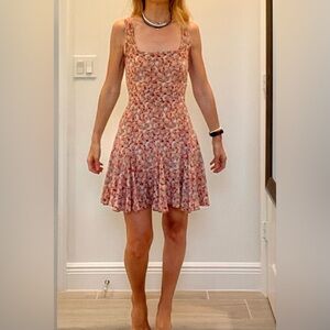 Doen Pink Fit and Flare Mini Dress Sleeveless Scoop Neck